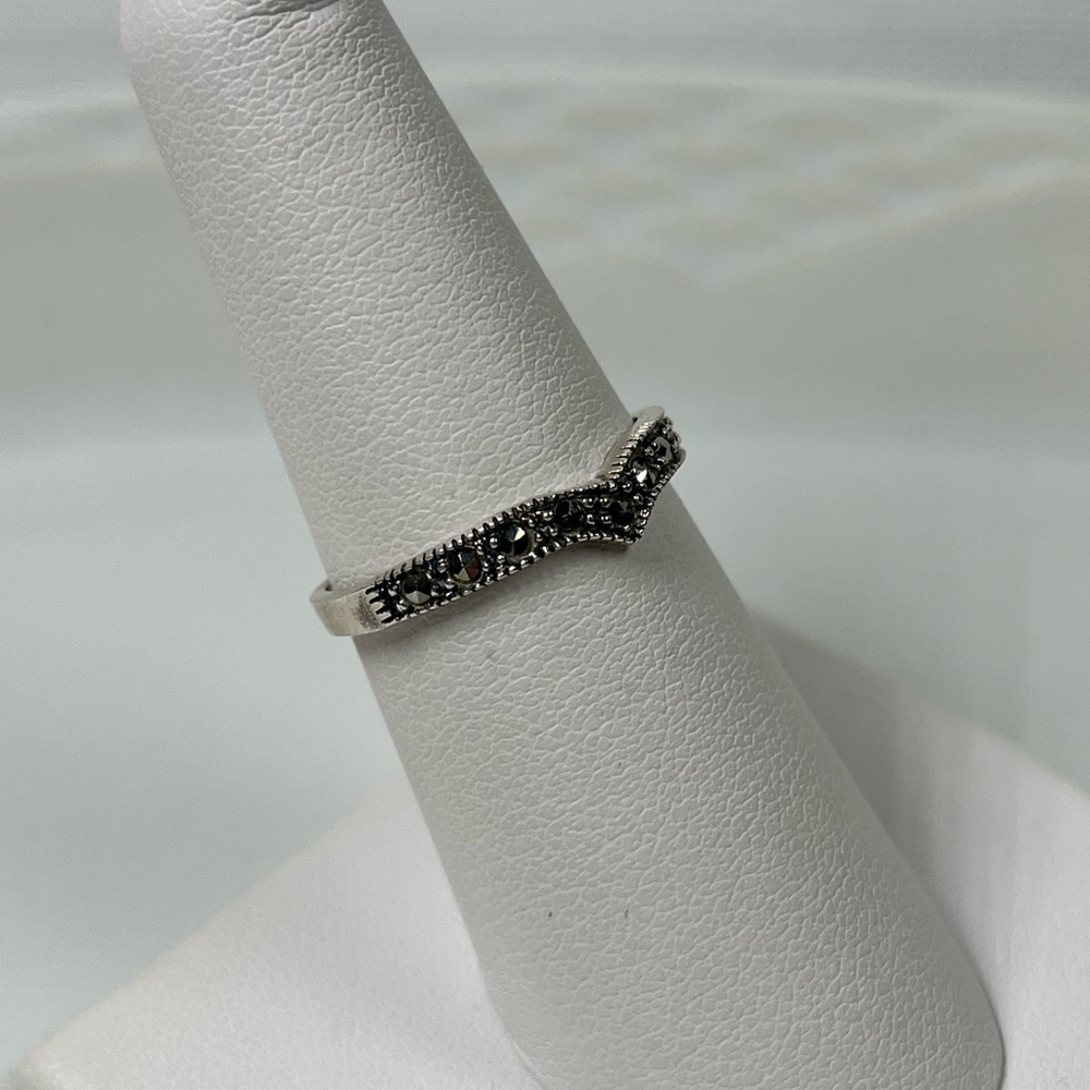 Solid 925 Sterling Silver Chevron Style Marcasite… - image 3